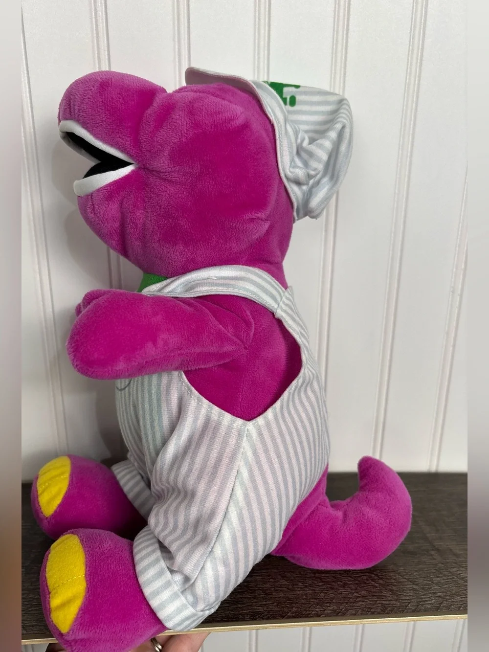 Fisher-Price Barney Train Conductor Plush Toy Stripe Overalls Barney & Friends - Picture 5 of 6